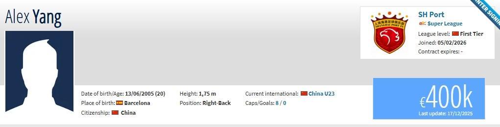 娱乐应用-德转：青岛西海岸20岁后卫杨希加盟上海海港